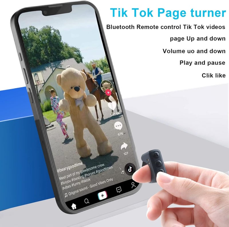 GEVO TIK Tok Bluetooth Remote Control Page Turner for iPhone Android Ipad Cell Phone Camera Remote Shutter Selfie Button, Bluetooth Ring for Kindle (Black) - Image 2
